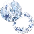 thumbnail image 1 of Wipe-Clean Reversible Round Shaped Placemats, Indigo Coastal, Set of 2, Made in The USA, 1 of 6