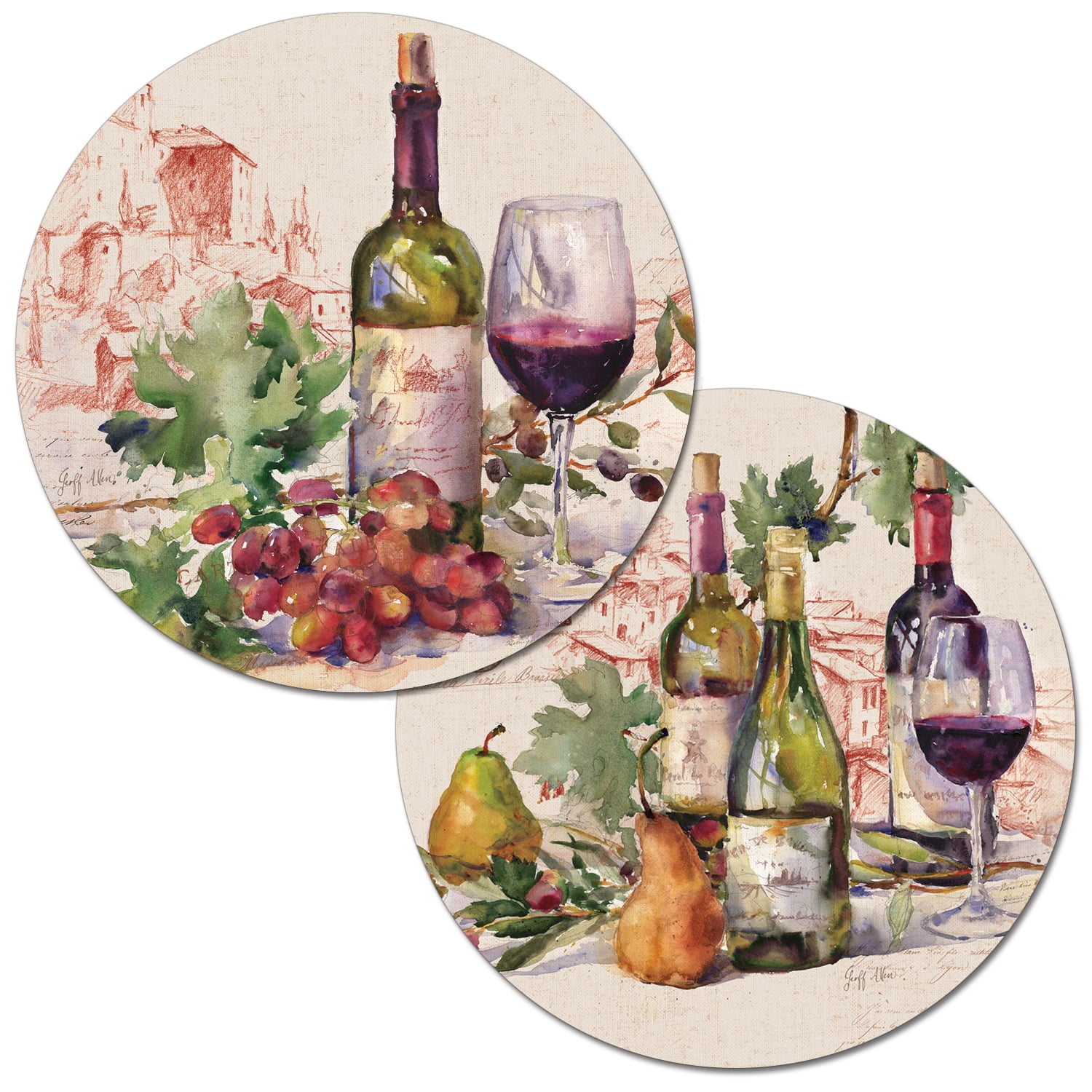 Set of 2 Vinyl Non Clear Placemats (18x12) 3 WINE BOTTLES & 4 WINE  LABELS, BH
