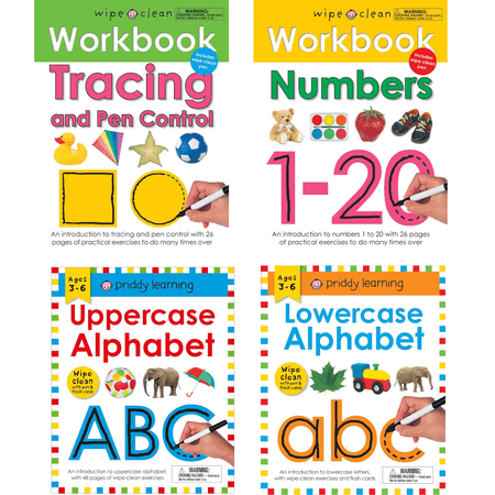 Wipe Clean Workbooks Series : Tracing and Pen Control, Numbers 1-20, Uppercase Alphabet and Lowercase Alphabet by Roger Priddy (4 Book Set) by Priddy, Roger