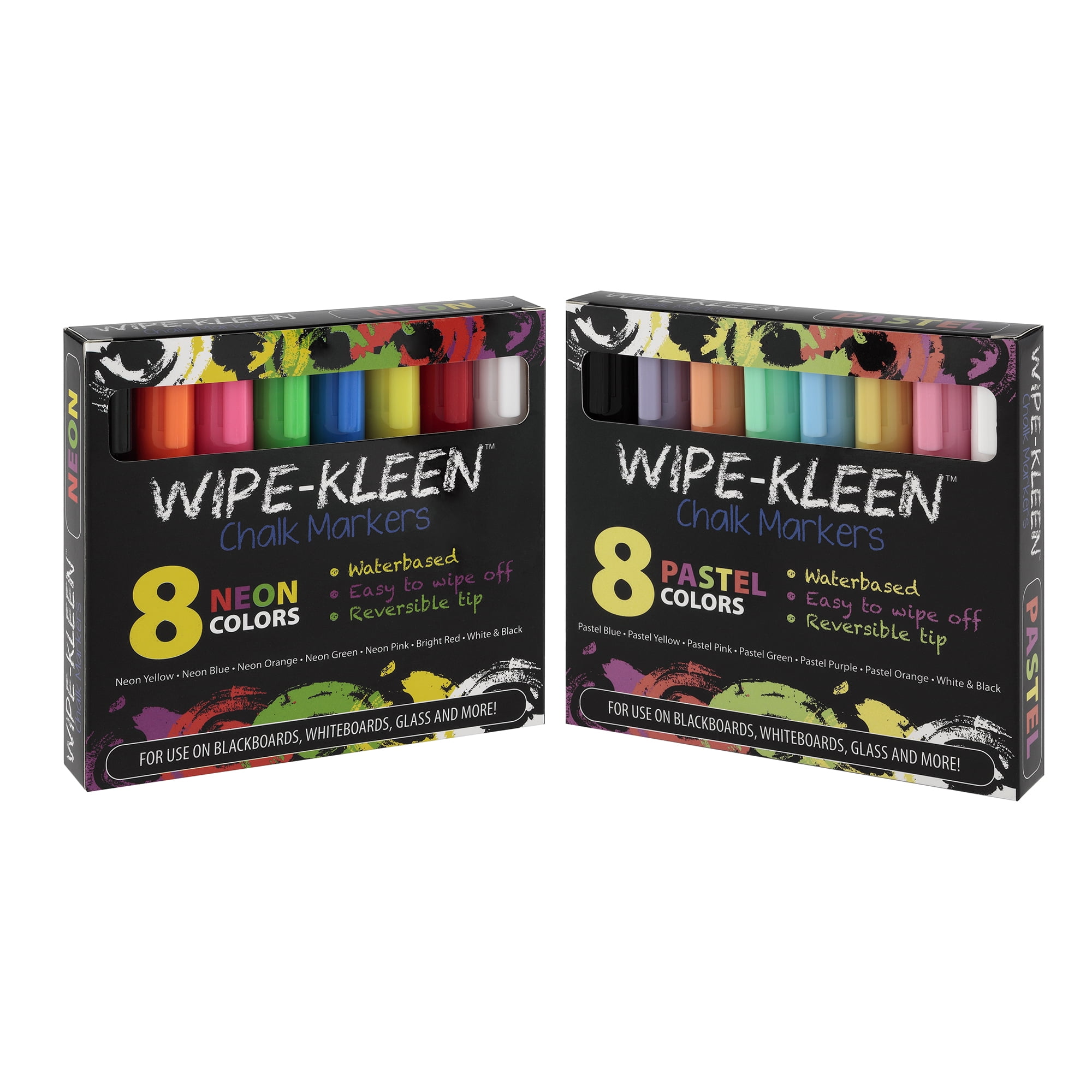 Wipe-Kleen Liquid Chalk Markers Pastel Color- Set of 8 - for Bistro Signs,  Blackboard, Whiteboard & Glass- Reversible Bullet or Chisel Tip 