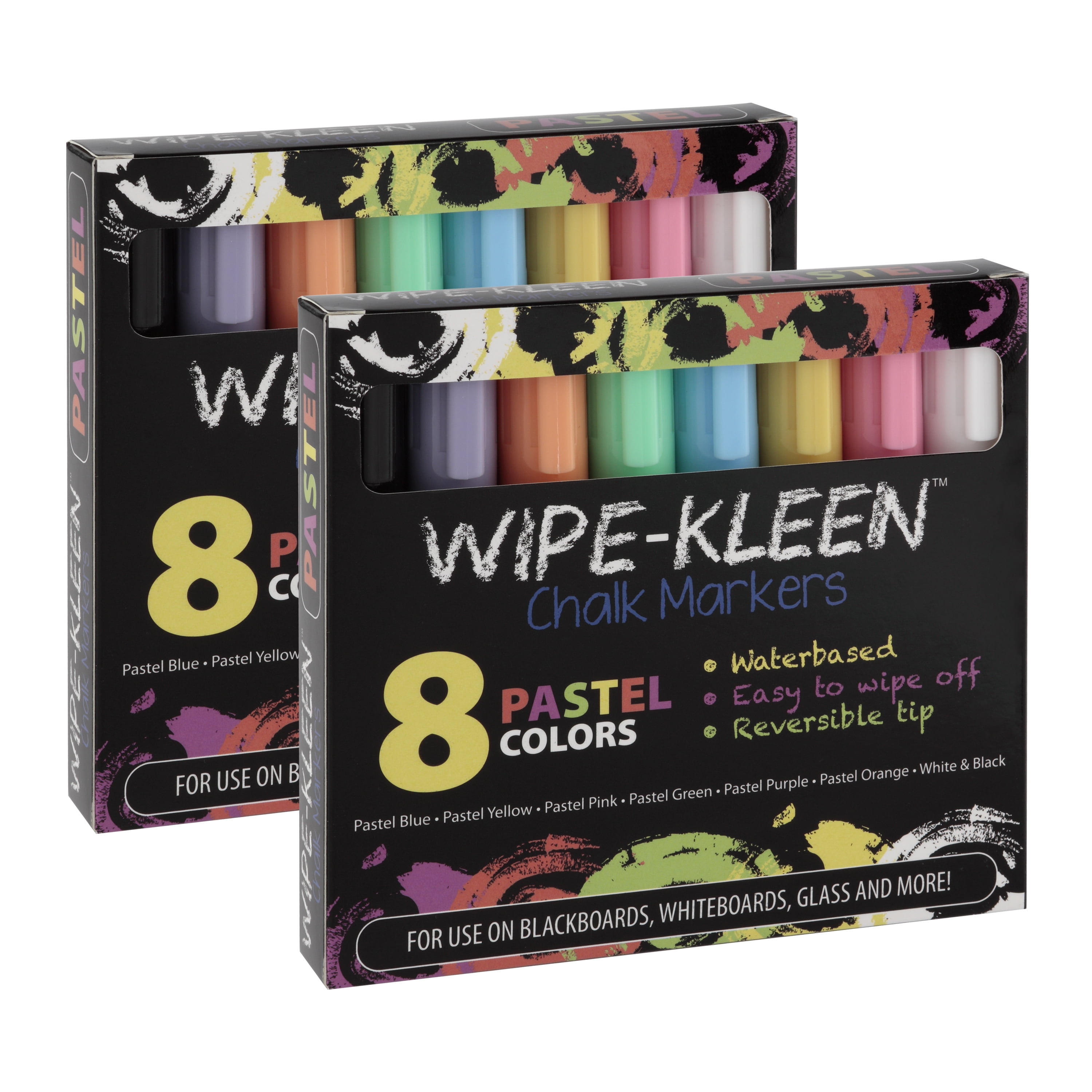 Wipe-Kleen Liquid Chalk Board Window Markers, Non Toxic Dry Erasable Pens for Cafe Menu Signs, Blackboard, Whiteboard & Glass- Bullet or Chisel Reversible Tips PASTEL Color- Set of 8  [2-Pack]