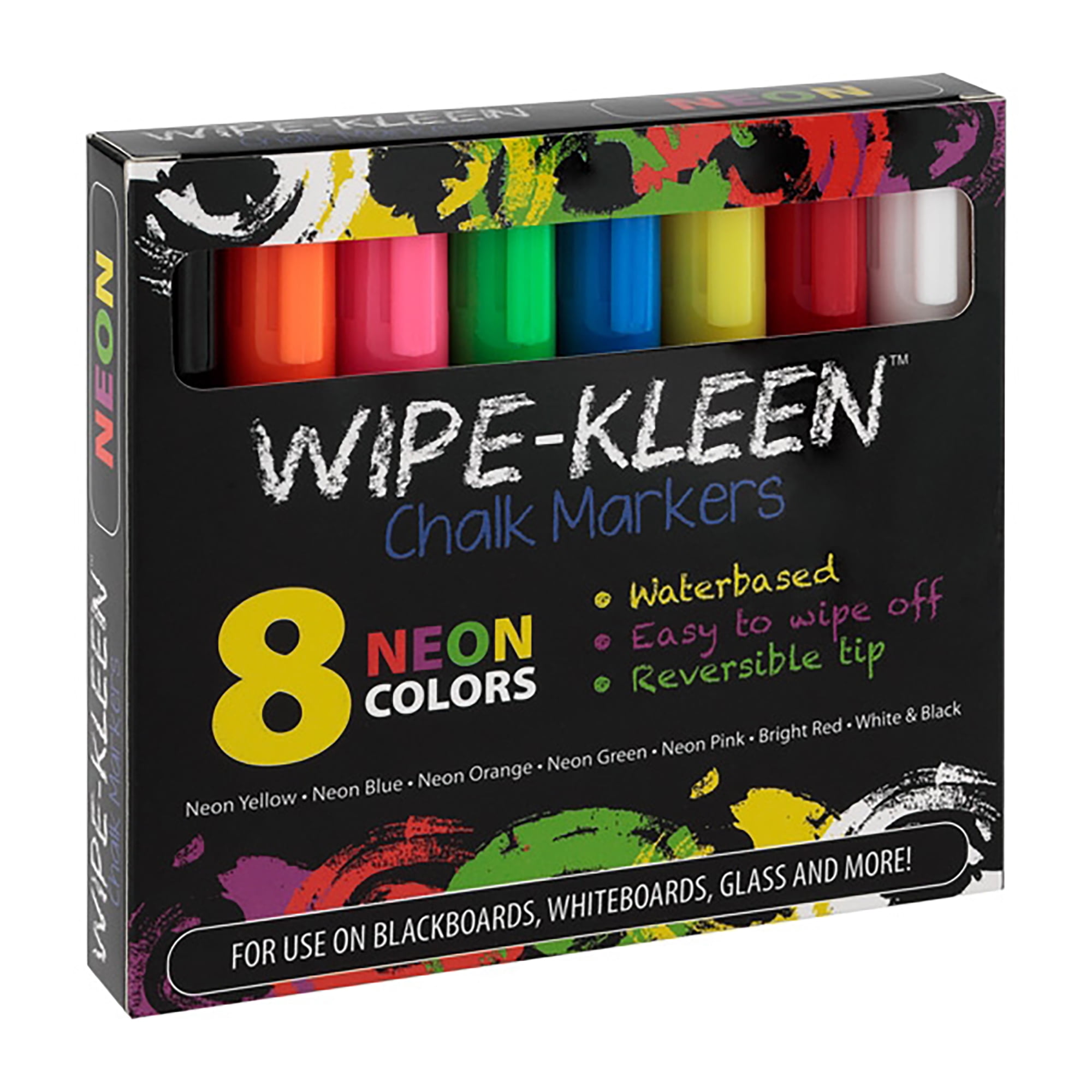 Creative Mark Wipe-kleen Liquid Chalk Markers Neon Color- Set of 8 - for Bistro Signs, Blackboard, Whiteboard & Glass- Reversible Bullet or Chisel