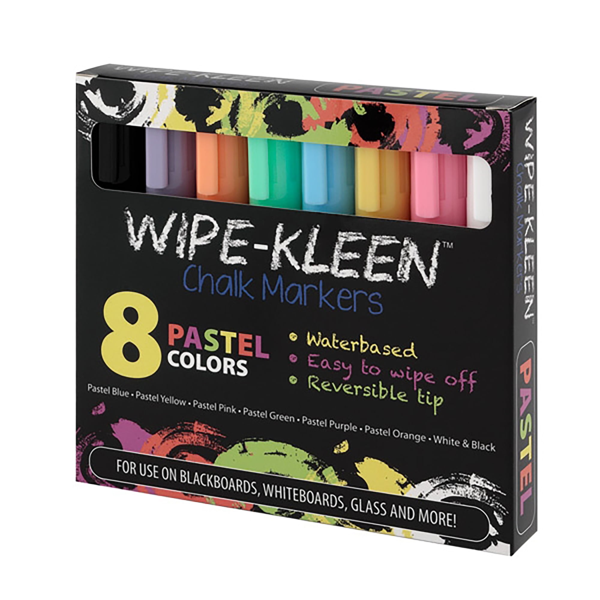 Wipe-Kleen Liquid Chalk Markers Pastel Color- Set of 8 - for Bistro Signs,  Blackboard, Whiteboard & Glass- Reversible Bullet or Chisel Tip 