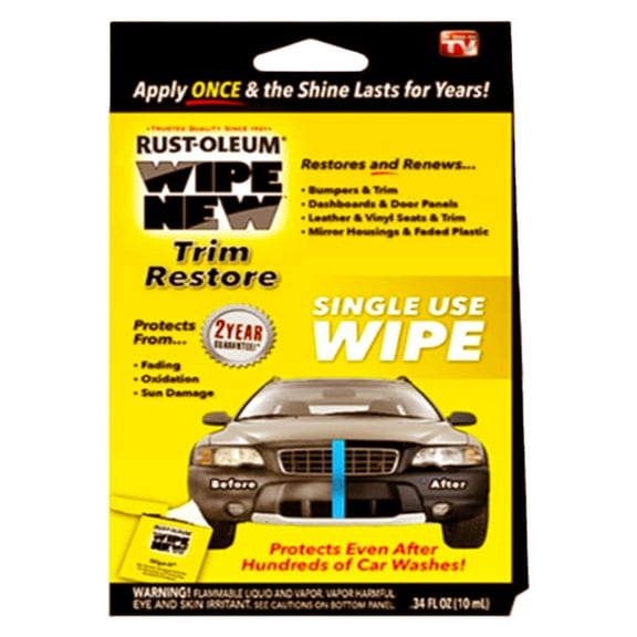 Wipe New Trim Restorer Wipe-It Single-Use Cloth for Interior & Exterior Surfaces, 0.34 fl oz