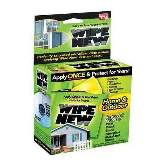 Wipe New, Easy to Use Wipe-It Kit. For Home and Outdoors, 5 Pack Wipes, Restores and Protects Vinyl, Plastic, Stone, Fiberglass, Metal