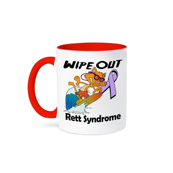 3dRose, Wipe Out Rett Syndrome Awareness Ribbon Cause Design, 15oz Two-Tone Red Mug