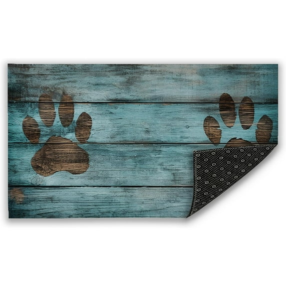 Wipe Your PawsWelcome Doormat, Blue Wood Indoor Outdoor Decor Patio Door Mats Non-Slip Entrance Mat for Home Entrance, Outside Entry, Yard, Garden, Floor, Patio 17x30 Inch