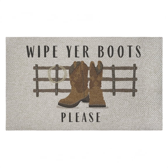 Wipe Yer Boots Please Outdoor Door Mat, design by Darlene Seale, 18"x30"