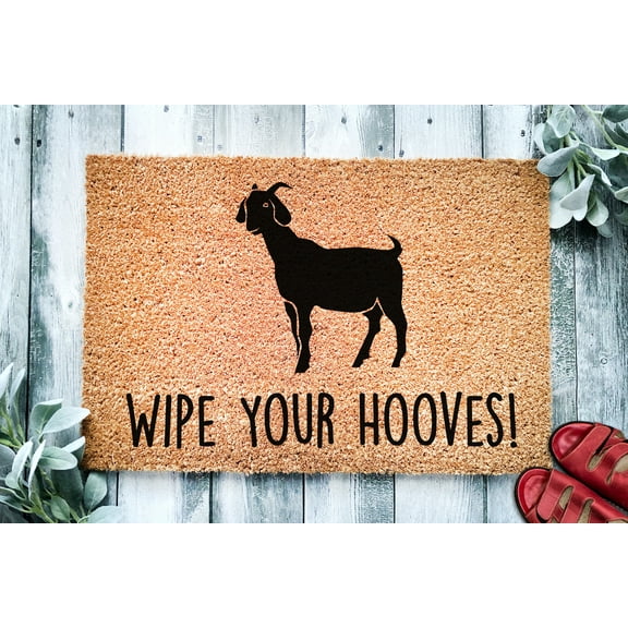 Wipe Your Hooves | Funny Goat Doormat | Go Away | Farm Doormat | Welcome Mat | Funny Door Mat | Funny Gift | Home Doormat | Housewarming