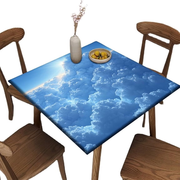 Wipeable Tablecloth, Sky Blue Cloudscape Pattern Printed on Fade Resistant Pub Table Cover, Great for Thanksgiving Feast Holiday Meals, Fit for 36" x 36" Square Tables