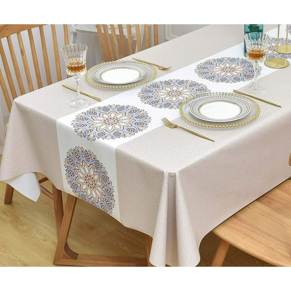 Wipeable Waterproof Tablecloth Vinyl Tablecloths for Rectangle Tables Heavy Duty PVC Tablecloth for Kitchen Dining Table(Rattan, 78'''' x 60'''')