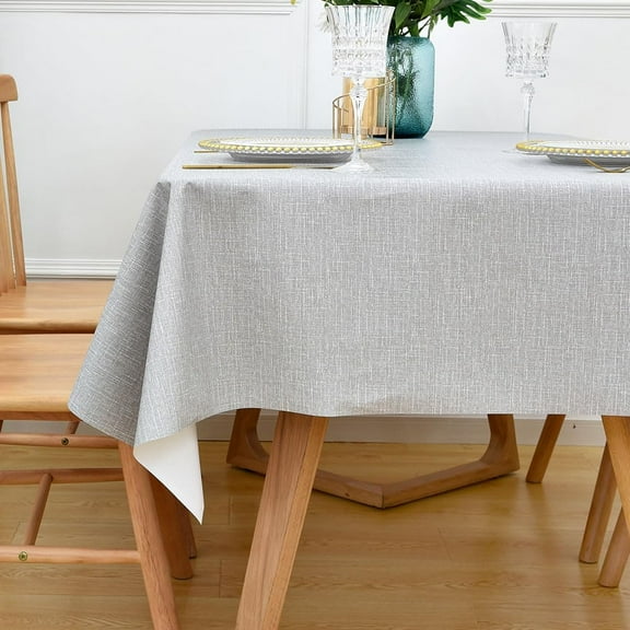 Wipeable Waterproof Tablecloth for Rectangle Table Heavy Duty Vinyl Tablecloths Outdoor PVC Table Cover for Picnic(A-Gray, 60'''' x 108'''')