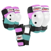 Wipeout 3 Pack Set with Wrist Guards, Knee and Elbow Pads for Bike, Skate, and Scooter, Pink/Teal