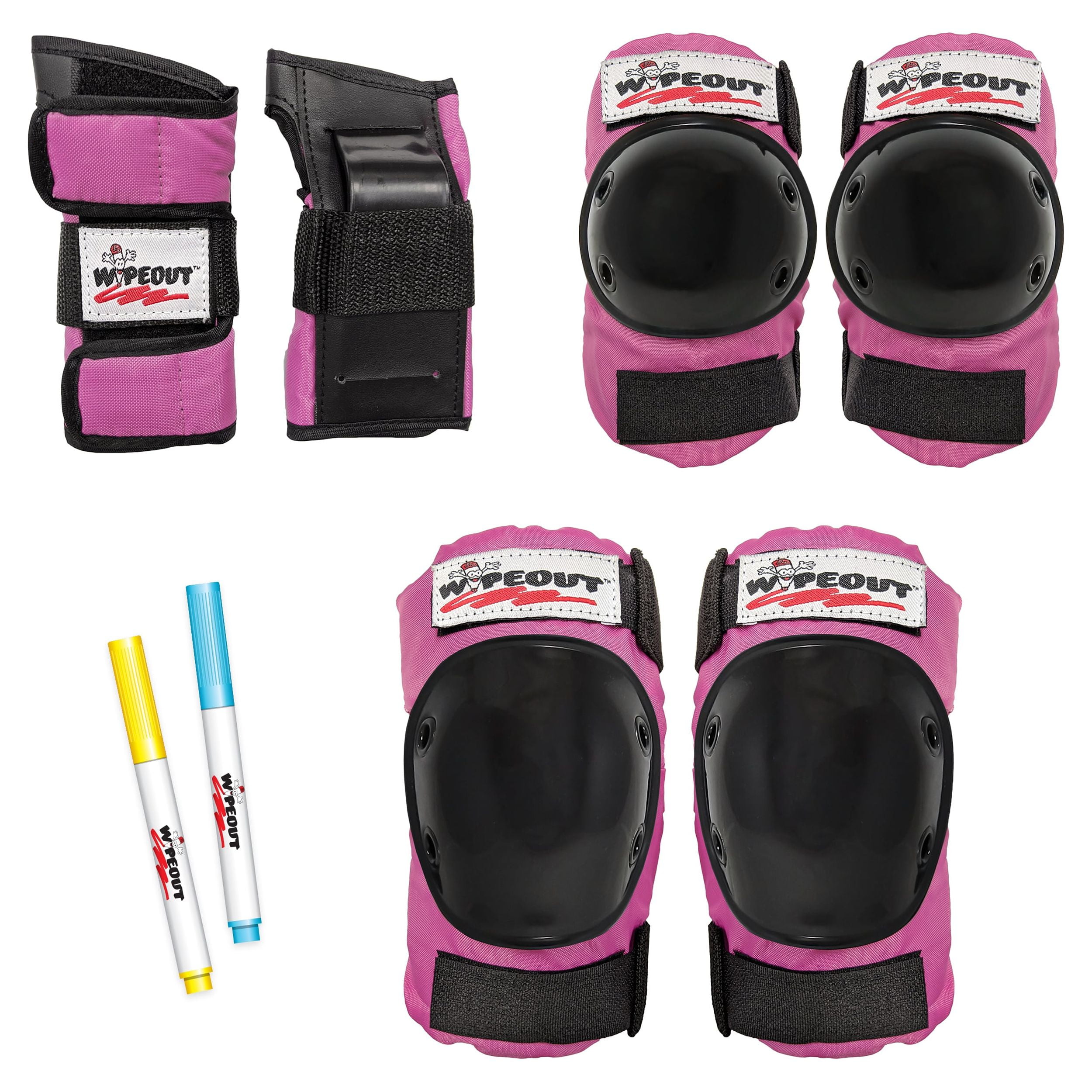 Wipeout 3Pk Pads, Pink, 13.8" Assembled Width, Youth 5+