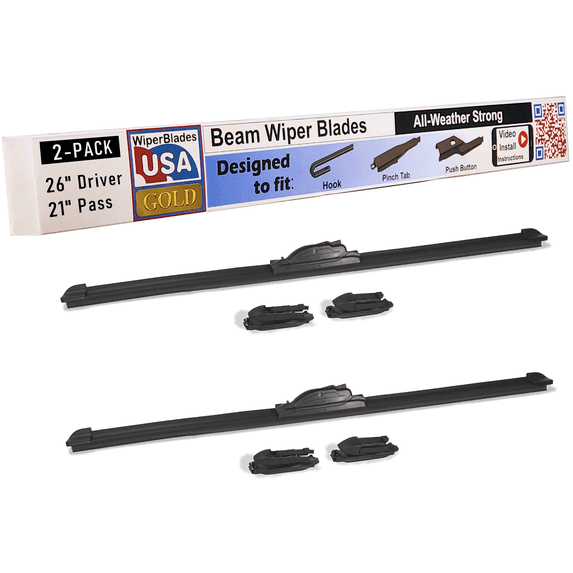 WiperBladesUSA Gold 26" & 21" (Set of 2) Beam Wiper Blades High Performance Automotive Replacement Windshield Wipers For My Car, Easy DIY Install & Multiple Arm Types