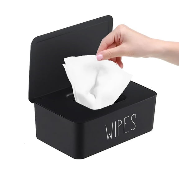 Black Wipes Dispenser for Bathroom Non-Slip Refillable Wipes Container with Sealing Lid Baby Wipe Holder for Fresh Wipes, 7.28x4.80x2.75 inches