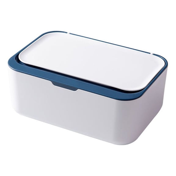 Wipes Dispenser Box With Lid, Plastic Holder, Airtight Tissue Storage Case With Rubber Seal To Keep Wipes Moist, Anti-Skid Feet, Easy-Clean Design For Home, Kitchen Or Travel Use(Blue)