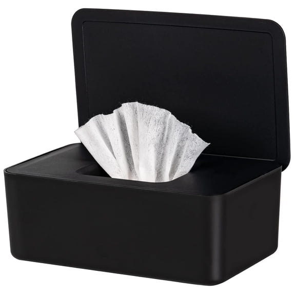 Wipes Dispenser With Lid , Wipe Holder for Baby & Adult, Black Container for Wipes, Refillable Wipe Container, Keeps Wipes Fresh, Easy Open/Close Wipes Pouch Case