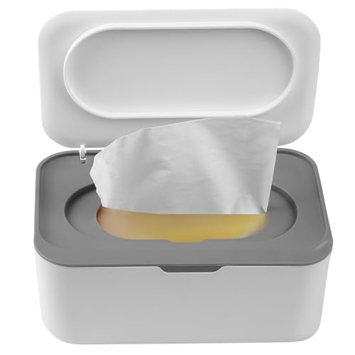 Wipes Dispenser,Wet Wipe Container Case Refillable,Wet Tissue Storage Box for Home Office Kitchen Bathroom,to Keep Wipes Fresh & Clean - White Grey