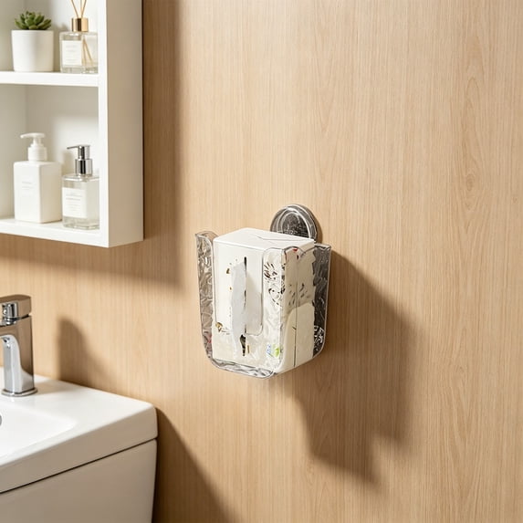 Wipes Holder Wall Mount Suction Cup Tissue Box Waterproof PET Wet Wipes Organizer No Drill Bathroom Toilet Paper Storage Rack Kitchen Living Room Home Accessory Storage Solution