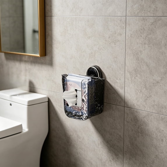 Wipes Holder Wall Mount Suction Cup Tissue Box Waterproof PET Wet Wipes Organizer No Drill Bathroom Toilet Paper Storage Rack Kitchen Living Room Home Accessory Storage Solution