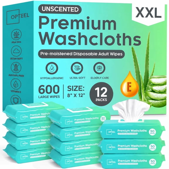 OPTEEL Adult Wipes Extra Large Disposable Washcloths No Rinse Cleansing Cloths for Elderly and Incontinence Care Personal Hygiene, 600 Count
