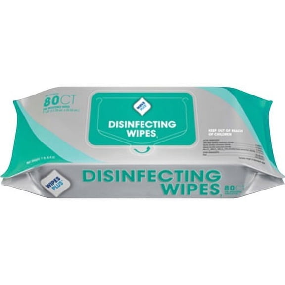 WipesPlus Disinfectant Surface Wipes Wipe - 8" Width x 6" Length - 12 / Carton - White