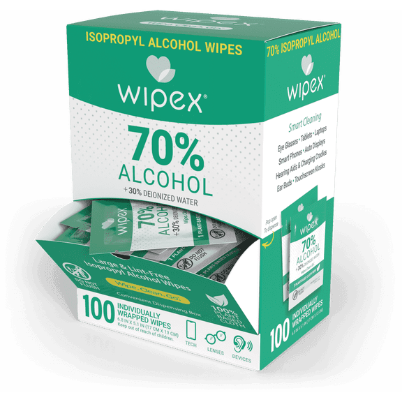 Wipex 70% Isopropyl Alcohol (IPA) Cleaning Wipes, Individually Wrapped Surface Wipes, 100 Count Dispenser Box, Pre-Moistened Alcohol Wipes for Electronics, Phones, Office & Home