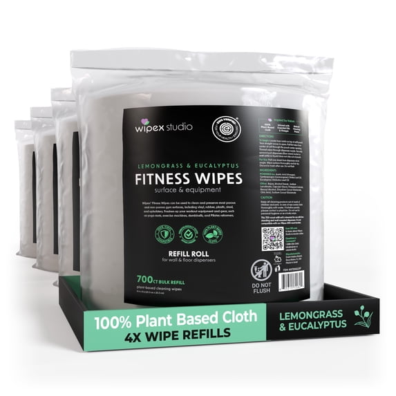 Wipex 700ct Lemongrass & Eucalyptus Plant-Based Gym Wipes Bulk Refill Roll, 4pk Case