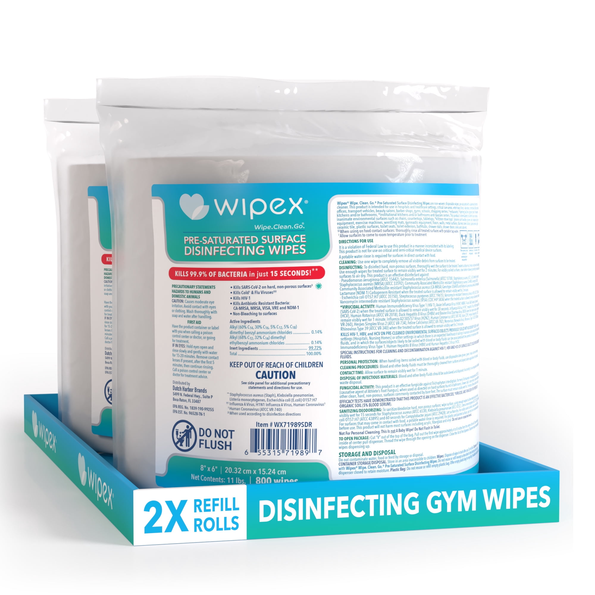 Wipex Antibacterial Gym Wipe Refills - EPA Registered Disinfecting Cleaning Wipes for Refills, 4pk Case