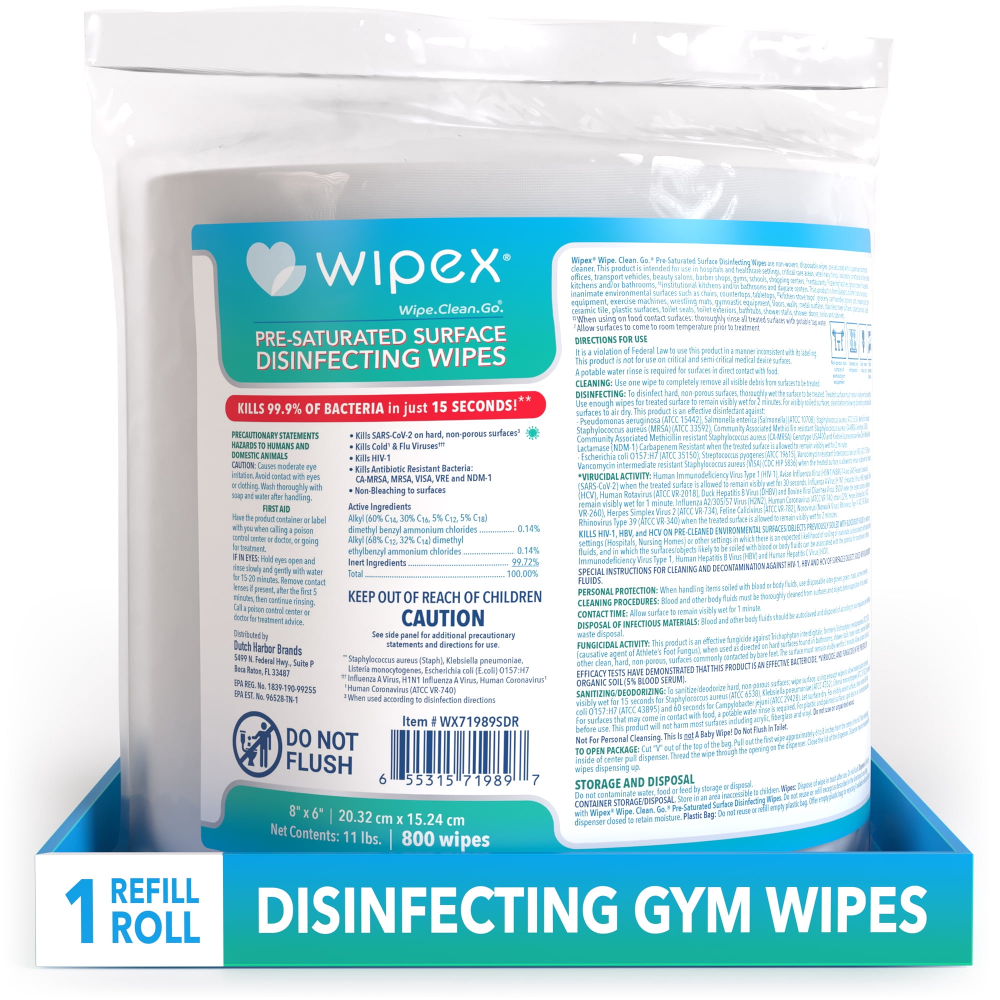 Wipex Antibacterial Gym Wipe Refills - EPA Registered Disinfecting Cleaning Wipes for Refills