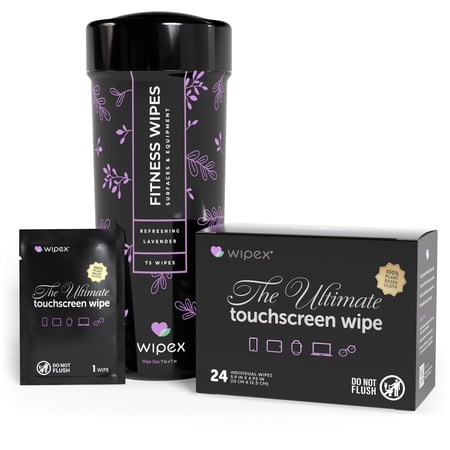 Wipex Gym Cleaning Kit, Fitness Equipment Wipes & Individually Wrapped Screen Cleaning Wipes Bundle, Cleans Exercise Equipment, Touchscreens, Phones & Tablets (99 Total Wipes)