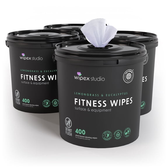 Wipex Fitness Equipment Cleaner Wipes Lemongrass, Eucalyptus Bucket 400ct, 4pk Case