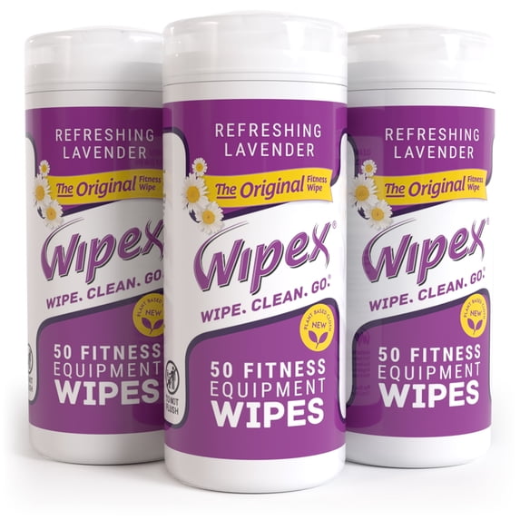 Wipex Gym Wipes for Fitness Equipment, EWG Verified Plant-Based Cleaning Wipes for Yoga Mats & Peloton, Lavender Scent, 50 Count Each, 3 Pack