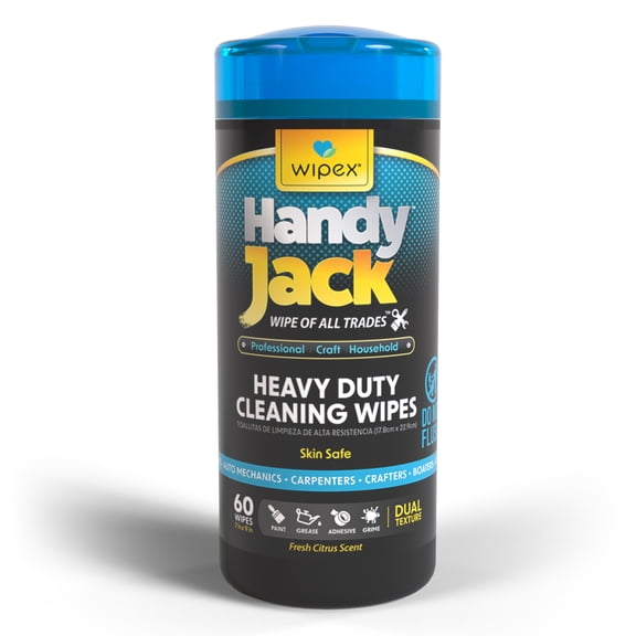 Wipex Handy Jack Heavy Duty Wipes, Dual Texture Cleaning Cloth - Degreaser & Hand Wipe, 60ct Canister