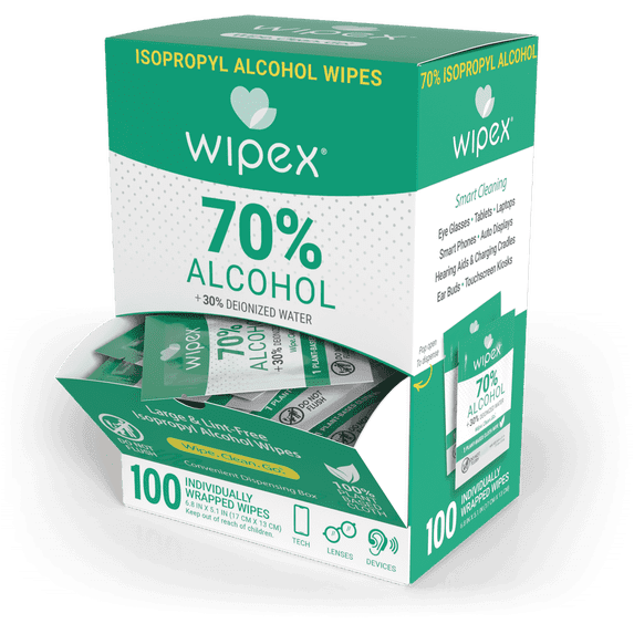 Wipex 70% Isopropyl Alcohol (IPA) All Purpose Cleaning Wipes, Individually Wrapped Surface Wipes in Dispenser Box, 100 Count