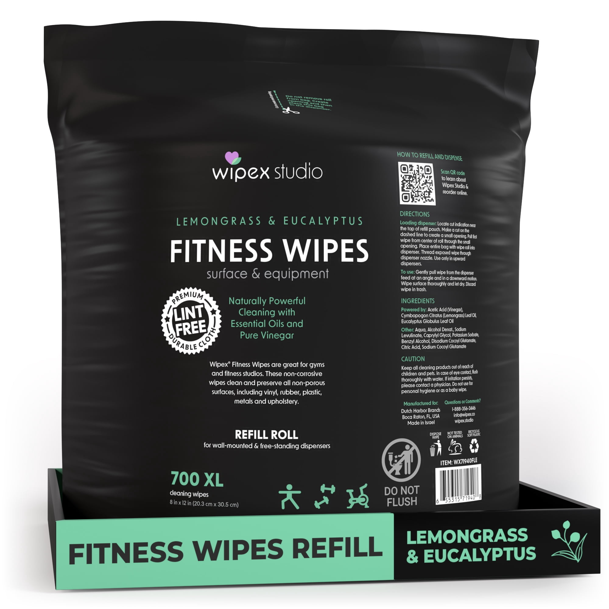 Wipex Natural Fitness Equipment Wipes 700ct Roll Vinegar Lemongrass & Eucalyptus