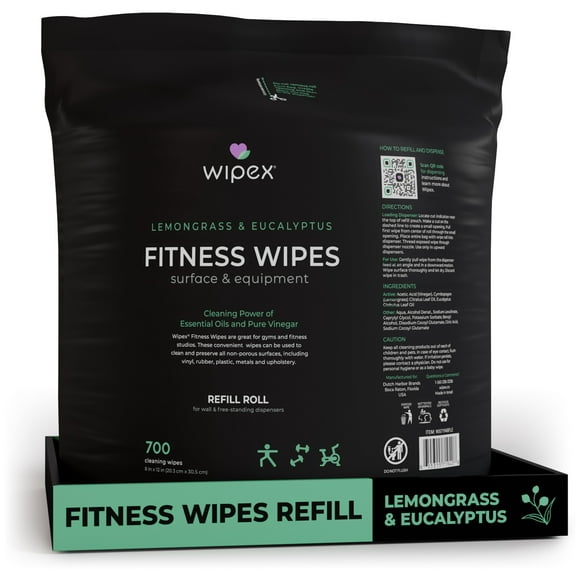 Wipex Natural Fitness Equipment Wipes 700ct Roll Vinegar Lemongrass & Eucalyptus