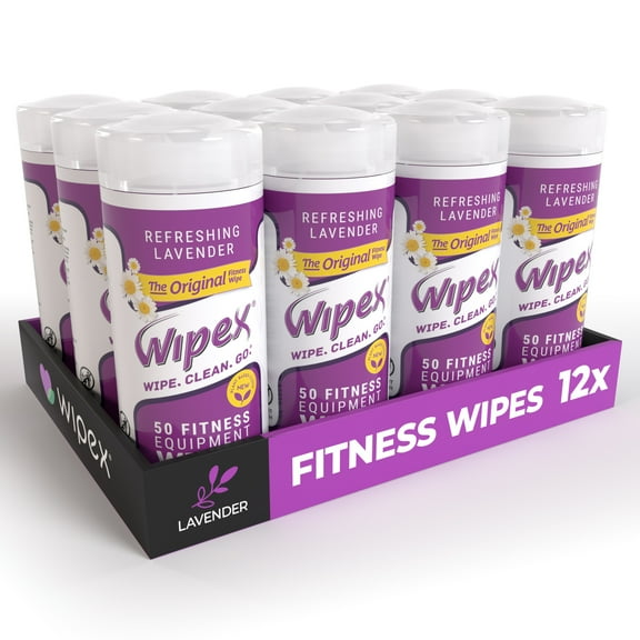 Wipex Natural Gym & Fitness Equipment Plant-Based Wipes - Yoga Mats, Peloton, Lavender - 12pk Case