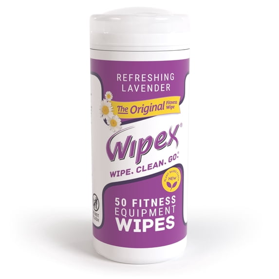 Wipex Gym Wipes for Fitness Equipment, Plant-Based Cleaning Wipes for Yoga Mats & Peloton, Lavender Scent, 50 Count Canister