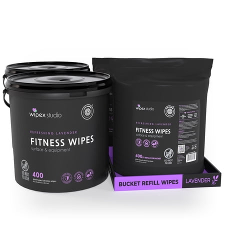 Wipex Gym Wipes Bundle, EWG Verified Plant-Based Cleaner, 1600 Total Wipes, 2 Dispenser Buckets + 2 Refills, Lavender