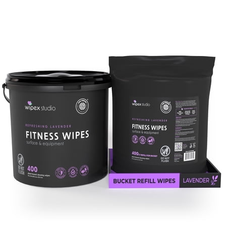 Wipex Gym Wipes Bundle, EWG Verified Plant-Based Cleaner, 800 Total Wipes, 400ct Bucket + Refill, Lavender