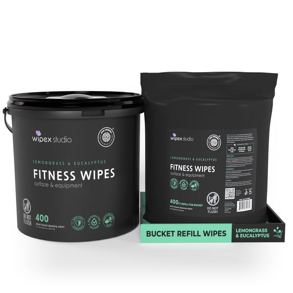 Wipex Gym Wipes Bundle, EWG Verified Plant-Based Cleaner, 800 Total Wipes, 400ct Bucket + Refill, Lemongrass & Eucalyptus