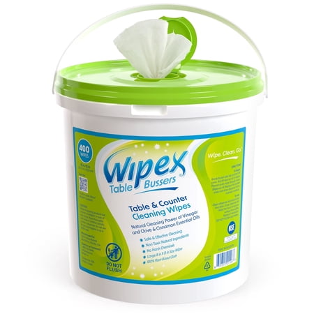 Wipex Table Bussers Natural Surface Cleaning Wipes, 400 Count Bucket, Restaurant Table & Counter Wipes for Cafes, Bars, Schools, Offices & Home, 8" x 8" Disposable Cleaning Wipes