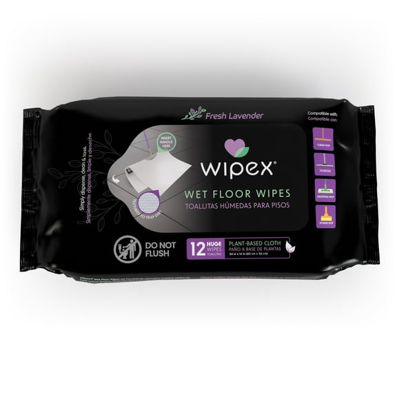 Wipex XL Wet Mop Wipes - Fresh Lavender Plant-Based 12ct