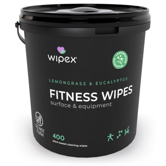 Wipex Yoga Mat Cleaner Wipes EWG Verified 400 Ct Plant-Based Lemongrass Eucalyptus Vinegar Wipes for Gym Fitness Equipment All Purpose Gym Cleaning - Safe for Peloton Bikes Treadmills