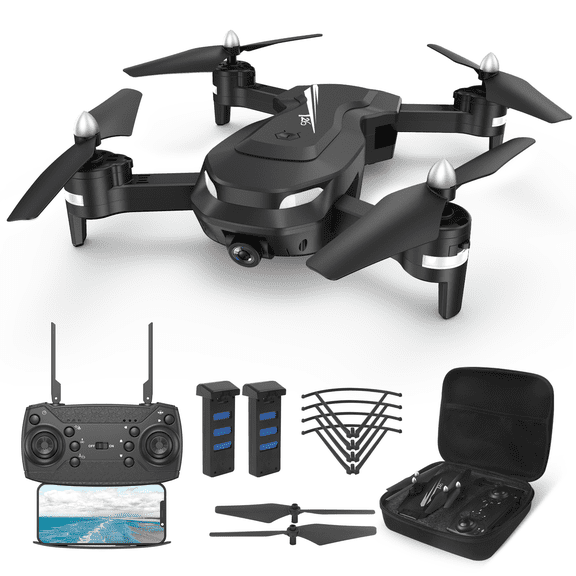 Wipkviey T26 Foldable Drone with 1080P HD Camera for Kids/Adults/Beginners | FPV RC Quadcopter Toys Gifts with 26-30 Mins Flight (2 Modular Batteries) with Carrying Case, Black