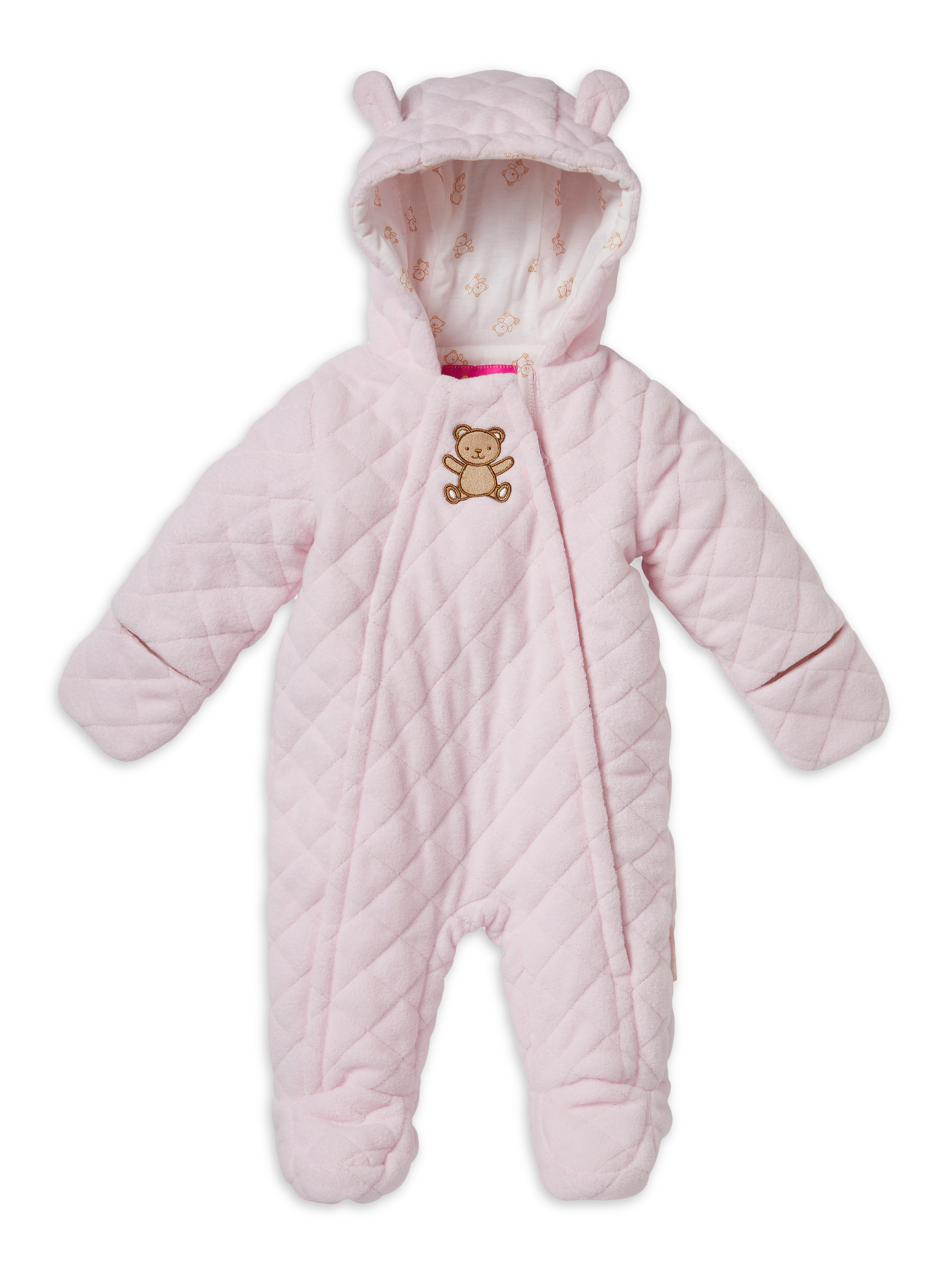 Wippette Baby Girl Micro Fleece Pram With Bear Embroidery, Sizes NB9M