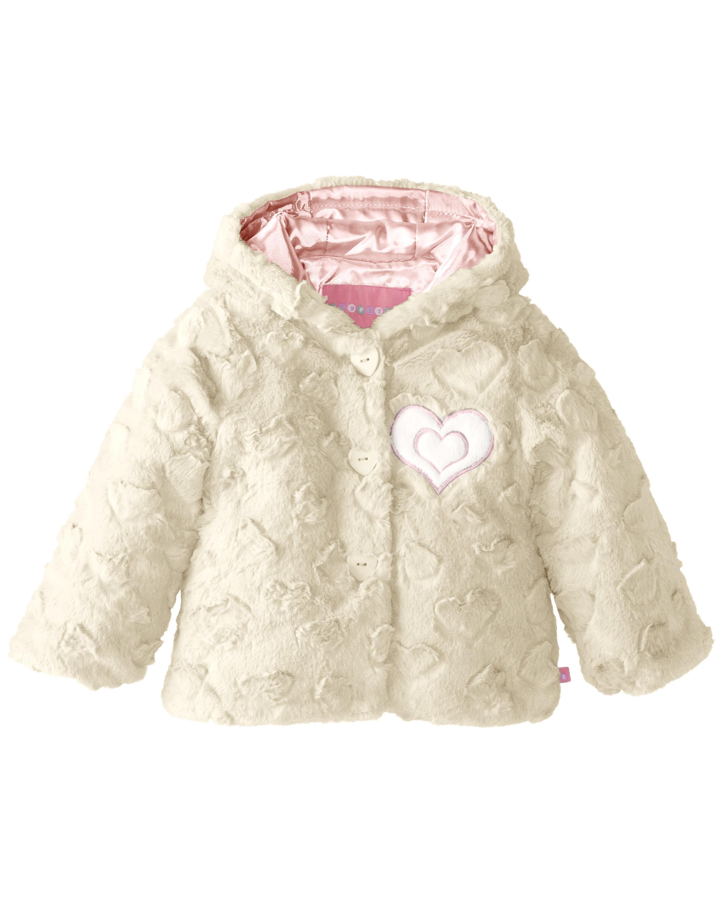 Wippette Little Girls Heart Embossed Fuax Fur Coat, cream, Cream, Size: 3T - image 1 of 1
