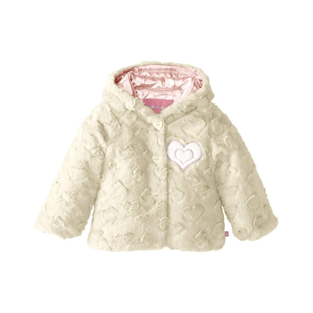 Wippette Little Girls Heart Embossed Fuax Fur Coat, cream, Cream, Size: 3T